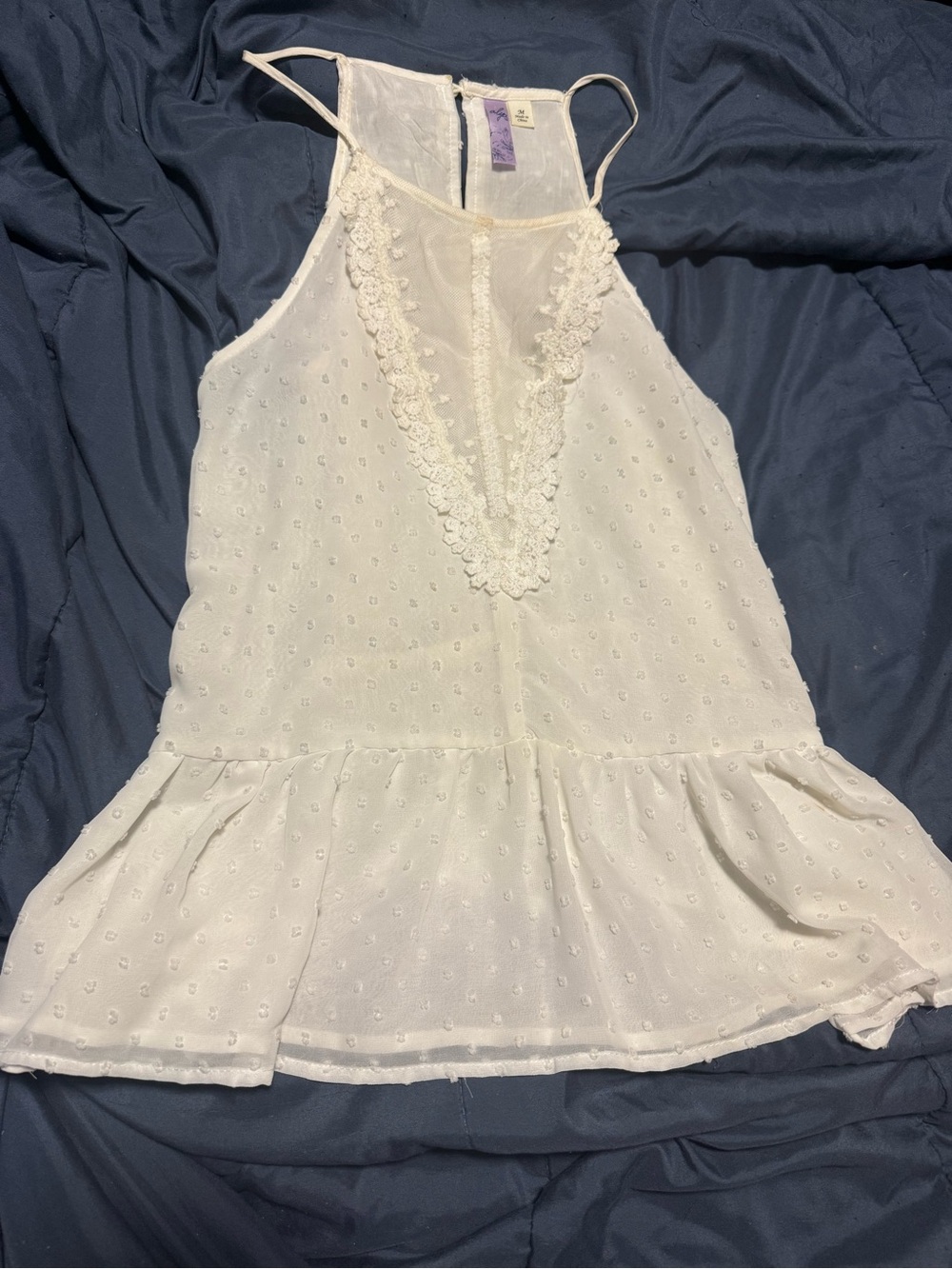 ALYA White Sleeveless Lace Trim Peplum Top